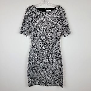 CATO Black Grey Leopard Short Sleeves Knit Knee Length Sheath Dress Size 10